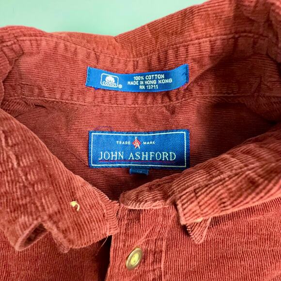 Vintage John Ashford Corduroy Button Up Mens Medium Maroon Classic Boho - Picture 5 of 6